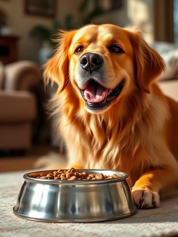 Perro feliz comiendo